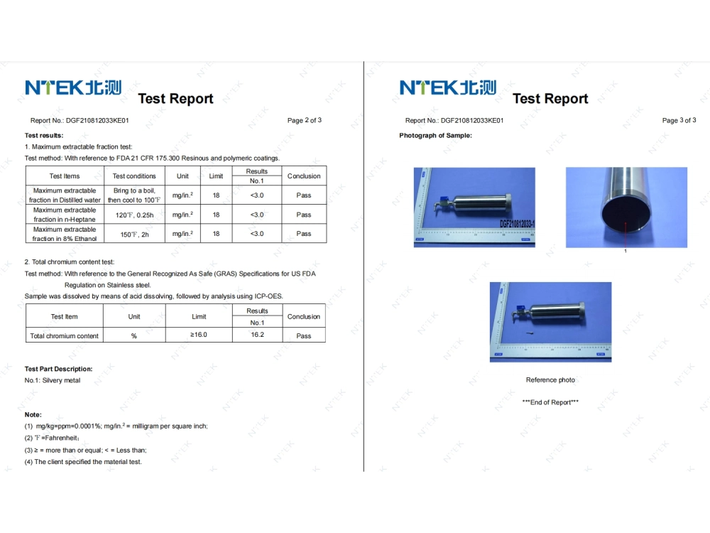 test report of the vape cartridge filling machine