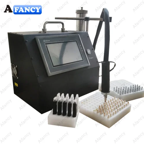 Front view of AFM-07 semi-automatic vape cartridge filling machine