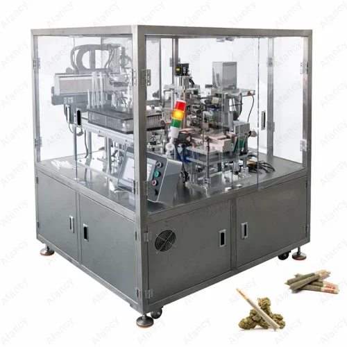 Front view of CFM-03 automatic cone filling machine for pre-roll manufacturing